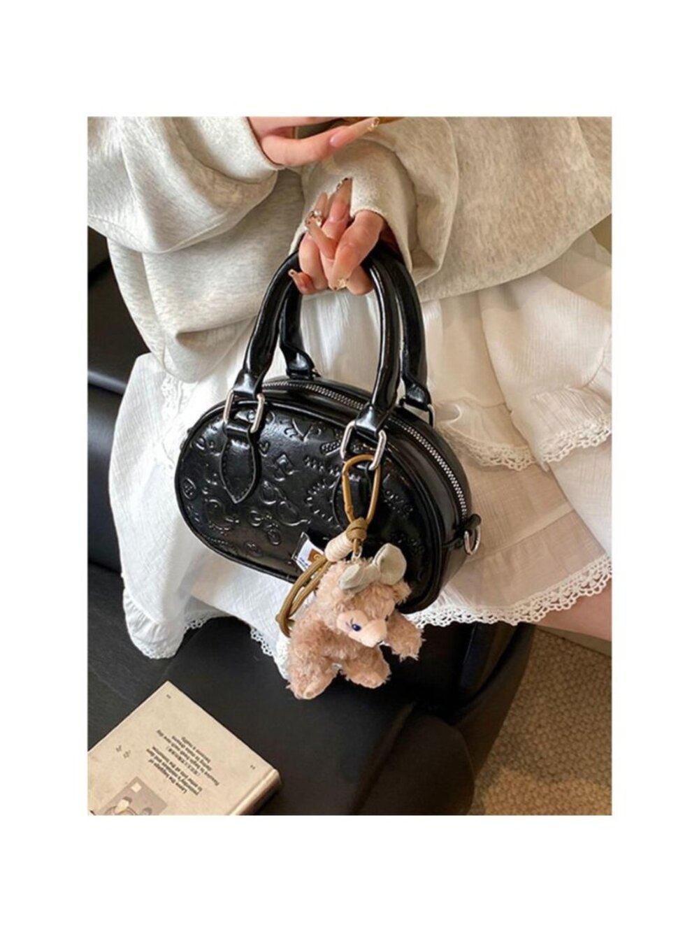 Embossed Pattern Top Handle Crossbody Bag